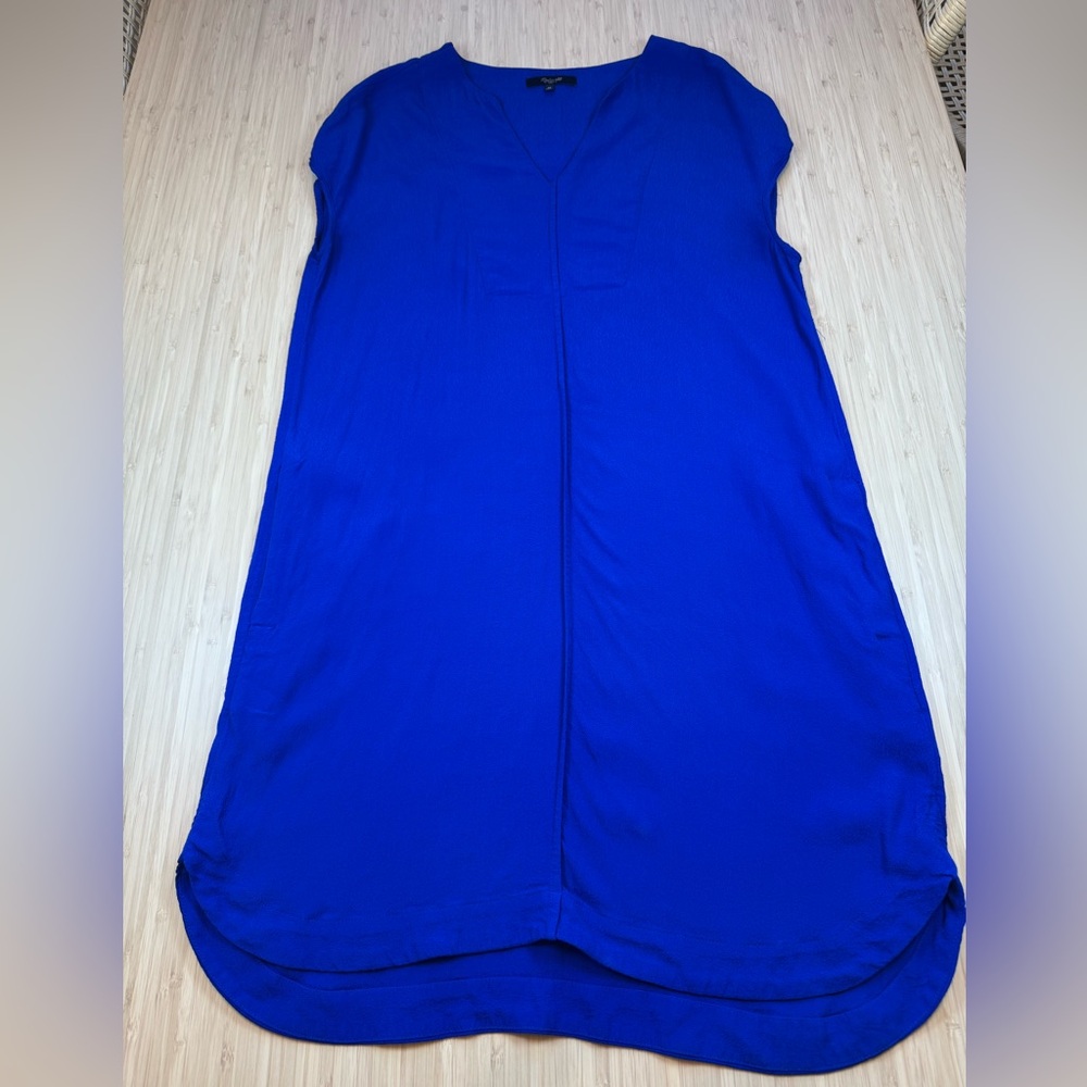 Madewell Royal Blue Pleated Front Tuxedo Shift with Signature Label Sz M